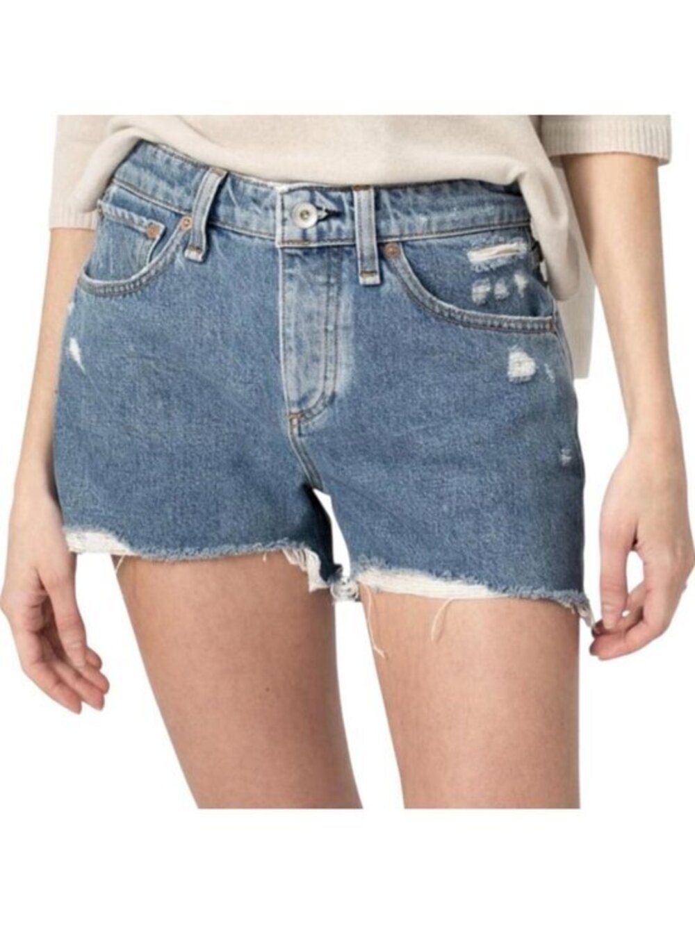 Rag & Bone Dre Low-rise Destructed Soft Denim Shorts Medium Wash Size 27
